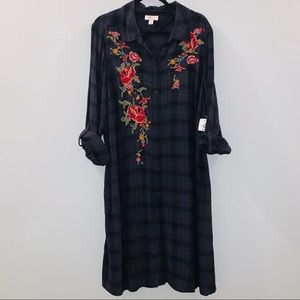 Style & Co Plus Size Plaid Floral Embroider Dress